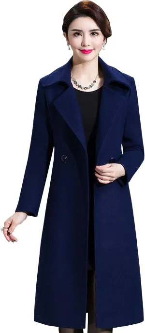 ebossy Women's Formal Wool Blend Overcoat Full Length Slim Long Coat with Belt