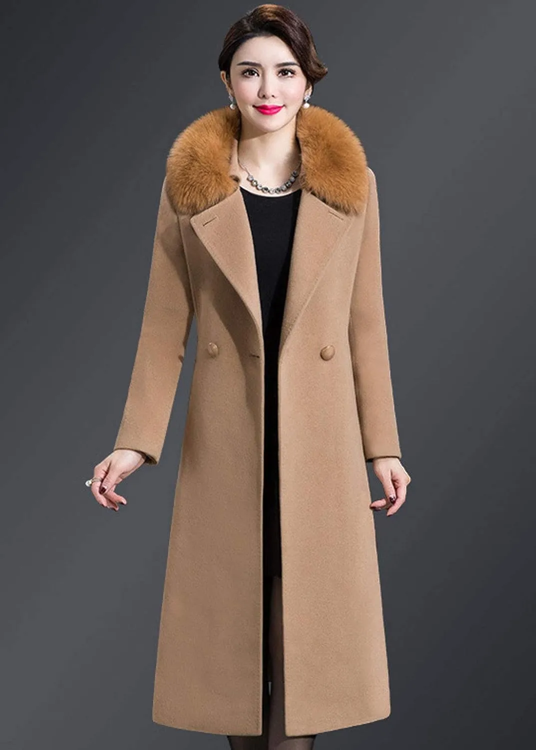 ebossy Women's Formal Wool Blend Overcoat Full Length Slim Long Coat with Belt