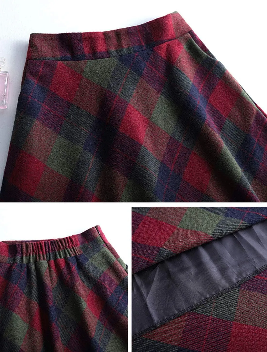 ebossy Women's Vintage High Waist Wool Blend Plaid A-Line Long Maxi Skirt with Pocket