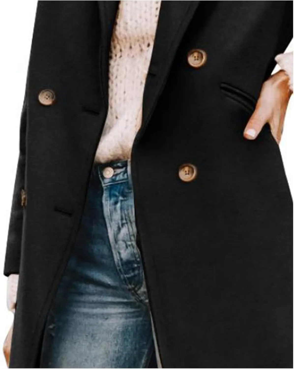 ECDAHICC Women's Winter Wool Blend Coat Notch Lapel Double-Breasted Mid Long Trench Coat Outwear