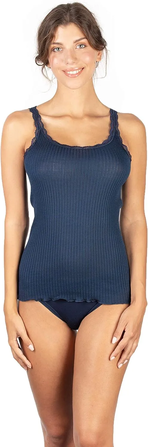 EGI  Exclusive Collections Women's Merino Wool Blend Lace-Trimmed Camisole. Proudly Made in Italy.