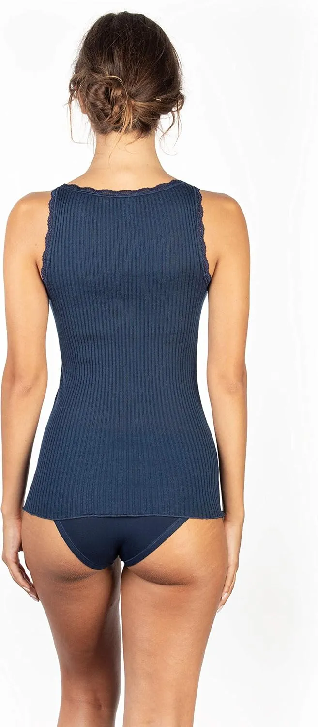 EGI  Exclusive Collections Women's Merino Wool Blend Lace-Trimmed Camisole. Proudly Made in Italy.