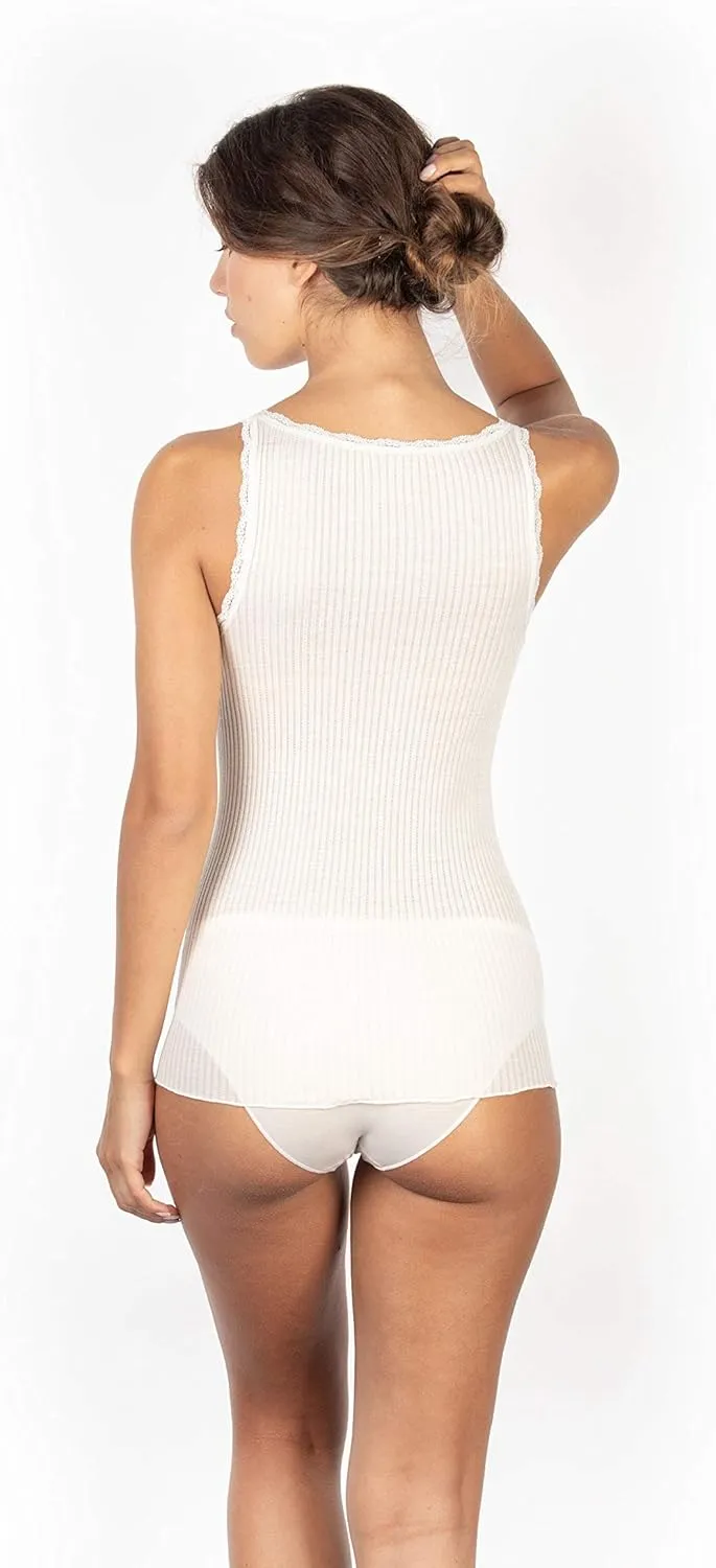 EGI  Exclusive Collections Women's Merino Wool Blend Lace-Trimmed Camisole. Proudly Made in Italy.
