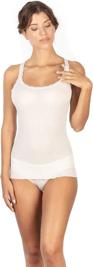 EGI  Exclusive Collections Women's Merino Wool Blend Lace-Trimmed Camisole. Proudly Made in Italy.