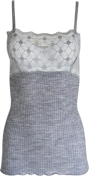 EGI  Exclusive Collections Women's Merino Wool Blend Spaghetti Straps Lace-Trimmed Camisole. Proudly Made in Italy.