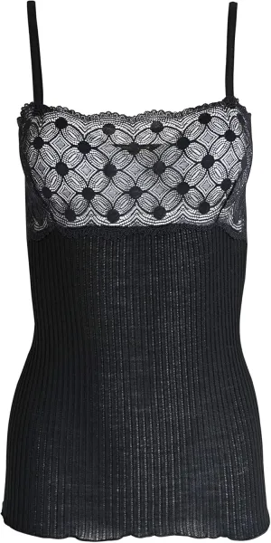 EGI  Exclusive Collections Women's Merino Wool Blend Spaghetti Straps Lace-Trimmed Camisole. Proudly Made in Italy.