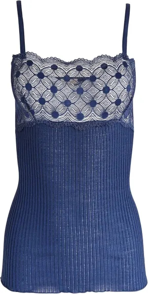 EGI  Exclusive Collections Women's Merino Wool Blend Spaghetti Straps Lace-Trimmed Camisole. Proudly Made in Italy.