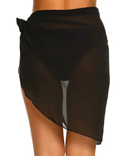 Ekouaer Women Short Sarongs Beach Wrap Sheer Chiffon Bikini Wrap Cover Ups Skirt for Swimwear Small