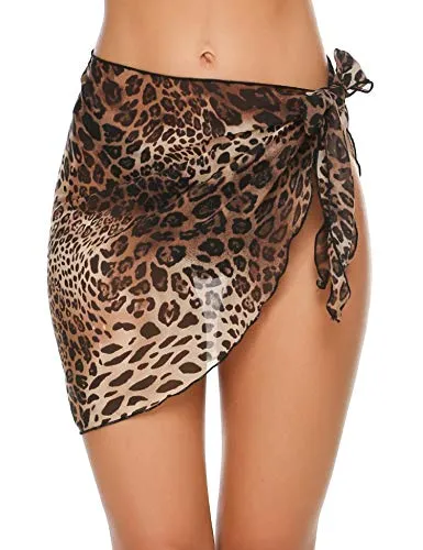 Ekouaer Women Short Sarongs Beach Wrap Sheer Chiffon Bikini Wrap Cover Ups Skirt for Swimwear Small