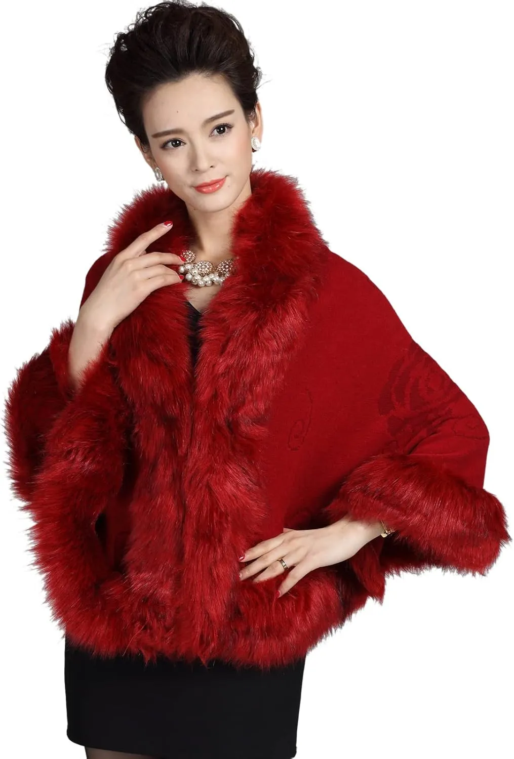ELFJOY Bridal Faux Fur Shawl White Fur Coat Women Faux Fur Wrap for Evening Dresses Luxury Fur Cape for Wedding Evening Party