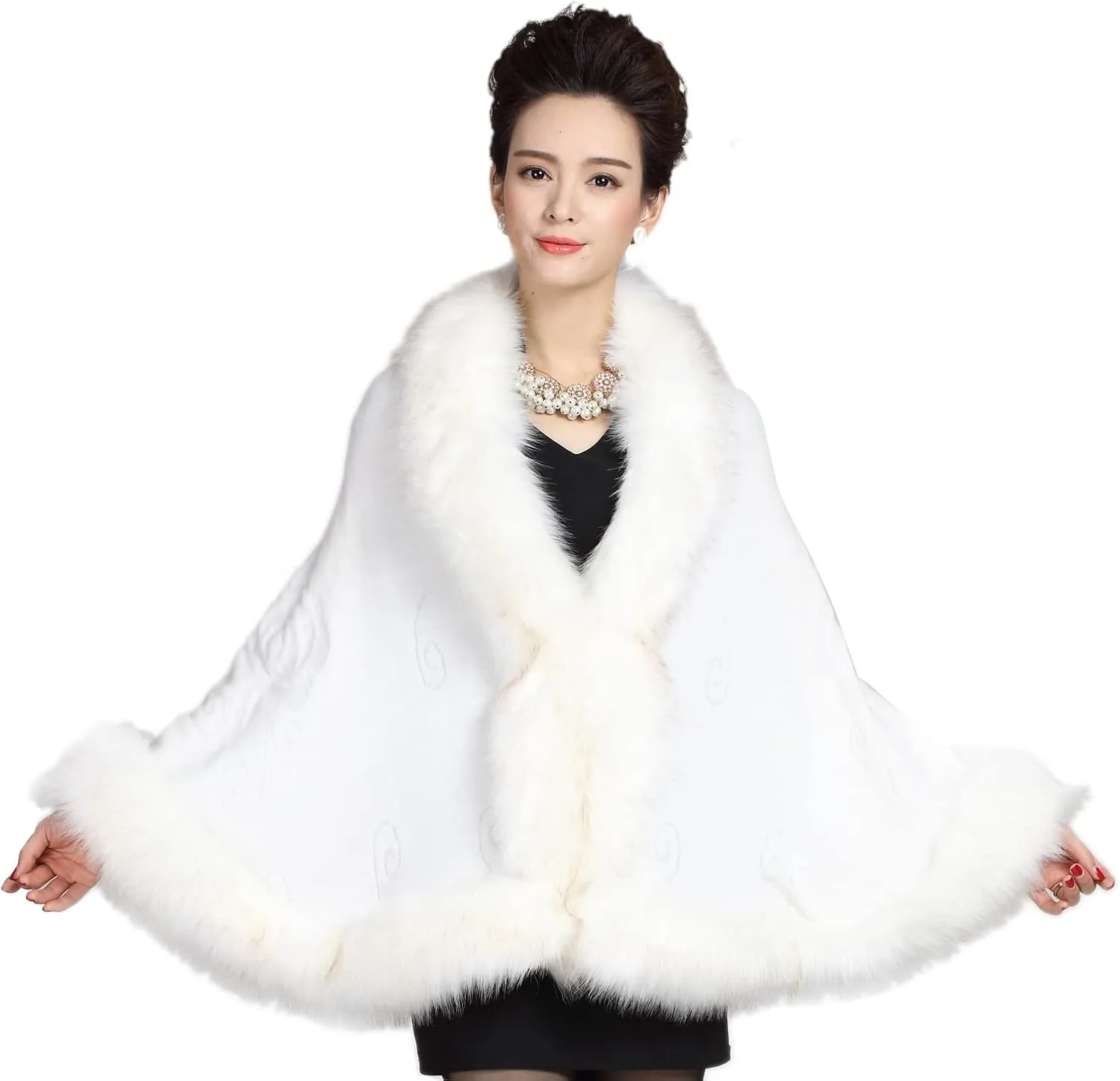 ELFJOY Bridal Faux Fur Shawl White Fur Coat Women Faux Fur Wrap for Evening Dresses Luxury Fur Cape for Wedding Evening Party