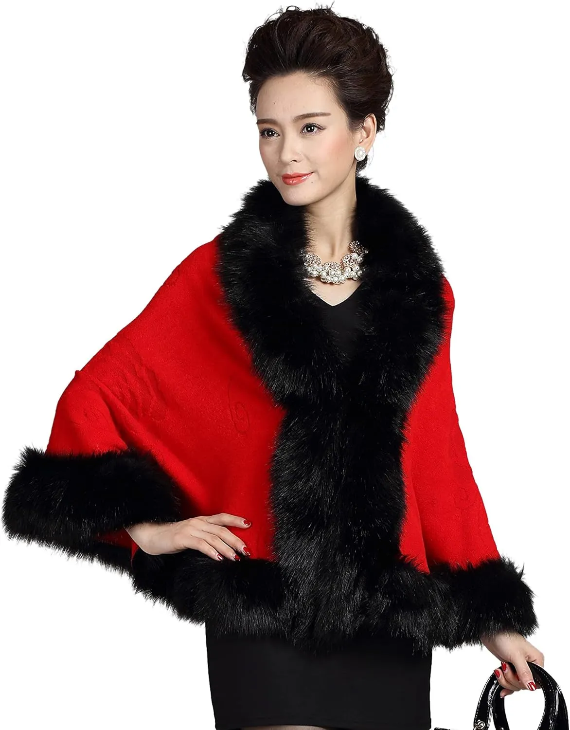 ELFJOY Bridal Faux Fur Shawl White Fur Coat Women Faux Fur Wrap for Evening Dresses Luxury Fur Cape for Wedding Evening Party