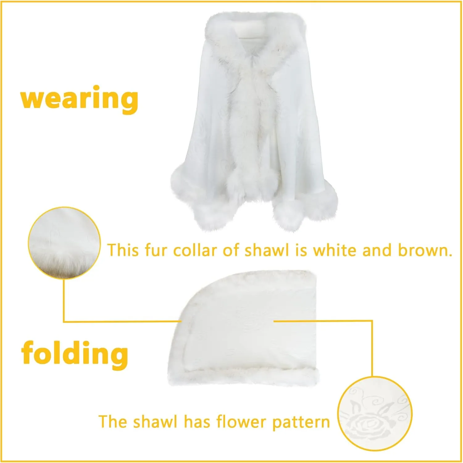 ELFJOY Bridal Faux Fur Shawl White Fur Coat Women Faux Fur Wrap for Evening Dresses Luxury Fur Cape for Wedding Evening Party