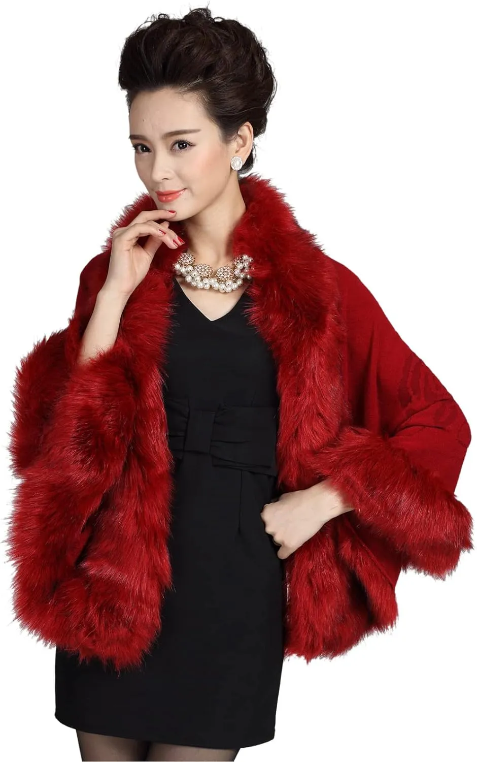 ELFJOY Bridal Faux Fur Shawl White Fur Coat Women Faux Fur Wrap for Evening Dresses Luxury Fur Cape for Wedding Evening Party