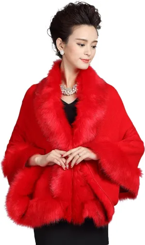 ELFJOY Bridal Faux Fur Shawl White Fur Coat Women Faux Fur Wrap for Evening Dresses Luxury Fur Cape for Wedding Evening Party