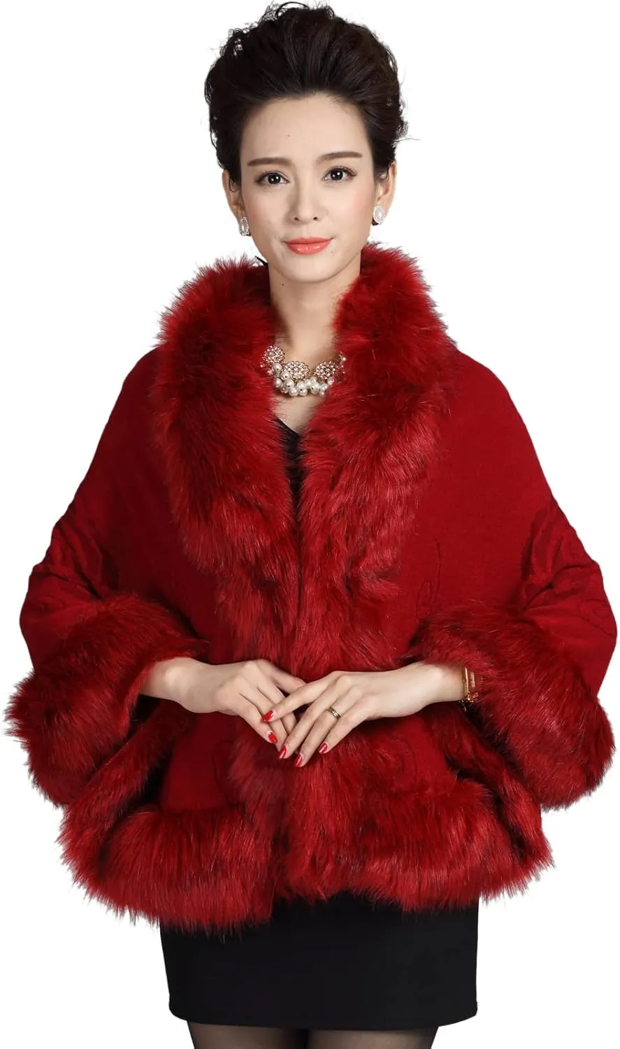ELFJOY Bridal Faux Fur Shawl White Fur Coat Women Faux Fur Wrap for Evening Dresses Luxury Fur Cape for Wedding Evening Party