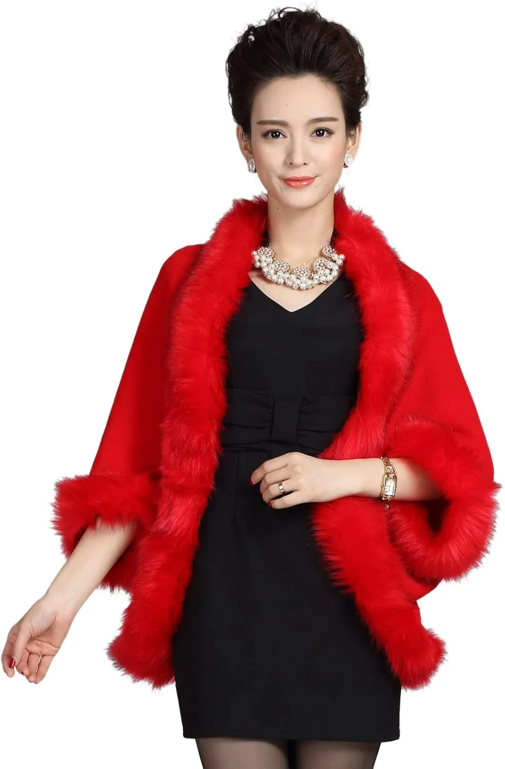 ELFJOY Bridal Faux Fur Shawl White Fur Coat Women Faux Fur Wrap for Evening Dresses Luxury Fur Cape for Wedding Evening Party