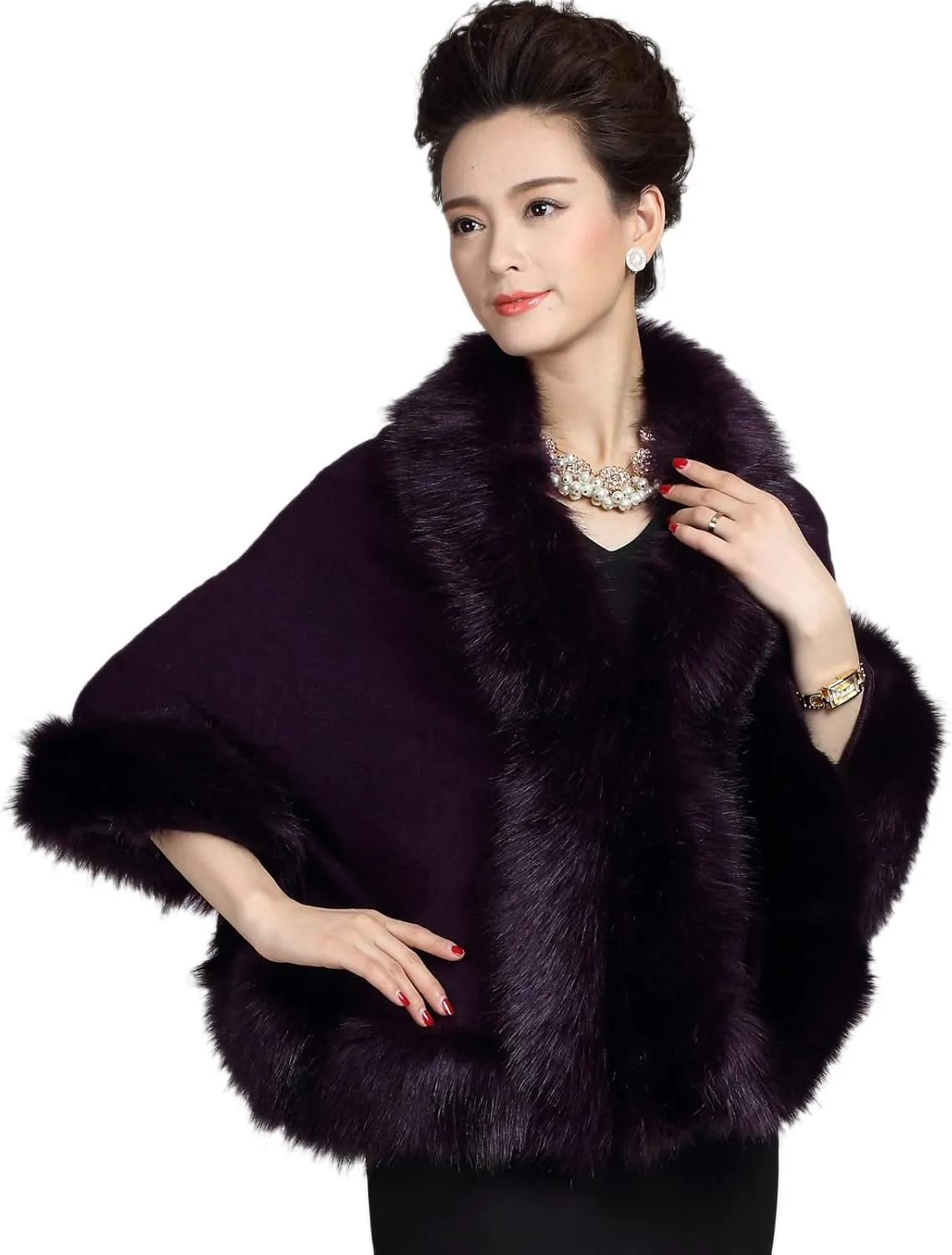ELFJOY Bridal Faux Fur Shawl White Fur Coat Women Faux Fur Wrap for Evening Dresses Luxury Fur Cape for Wedding Evening Party