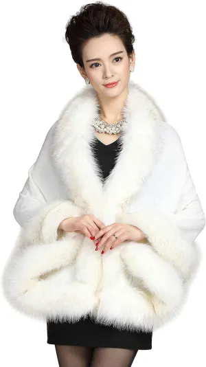 ELFJOY Bridal Faux Fur Shawl White Fur Coat Women Faux Fur Wrap for Evening Dresses Luxury Fur Cape for Wedding Evening Party