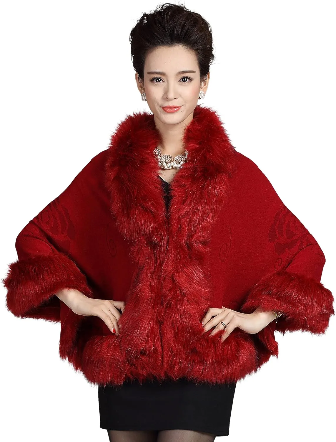 ELFJOY Bridal Faux Fur Shawl White Fur Coat Women Faux Fur Wrap for Evening Dresses Luxury Fur Cape for Wedding Evening Party
