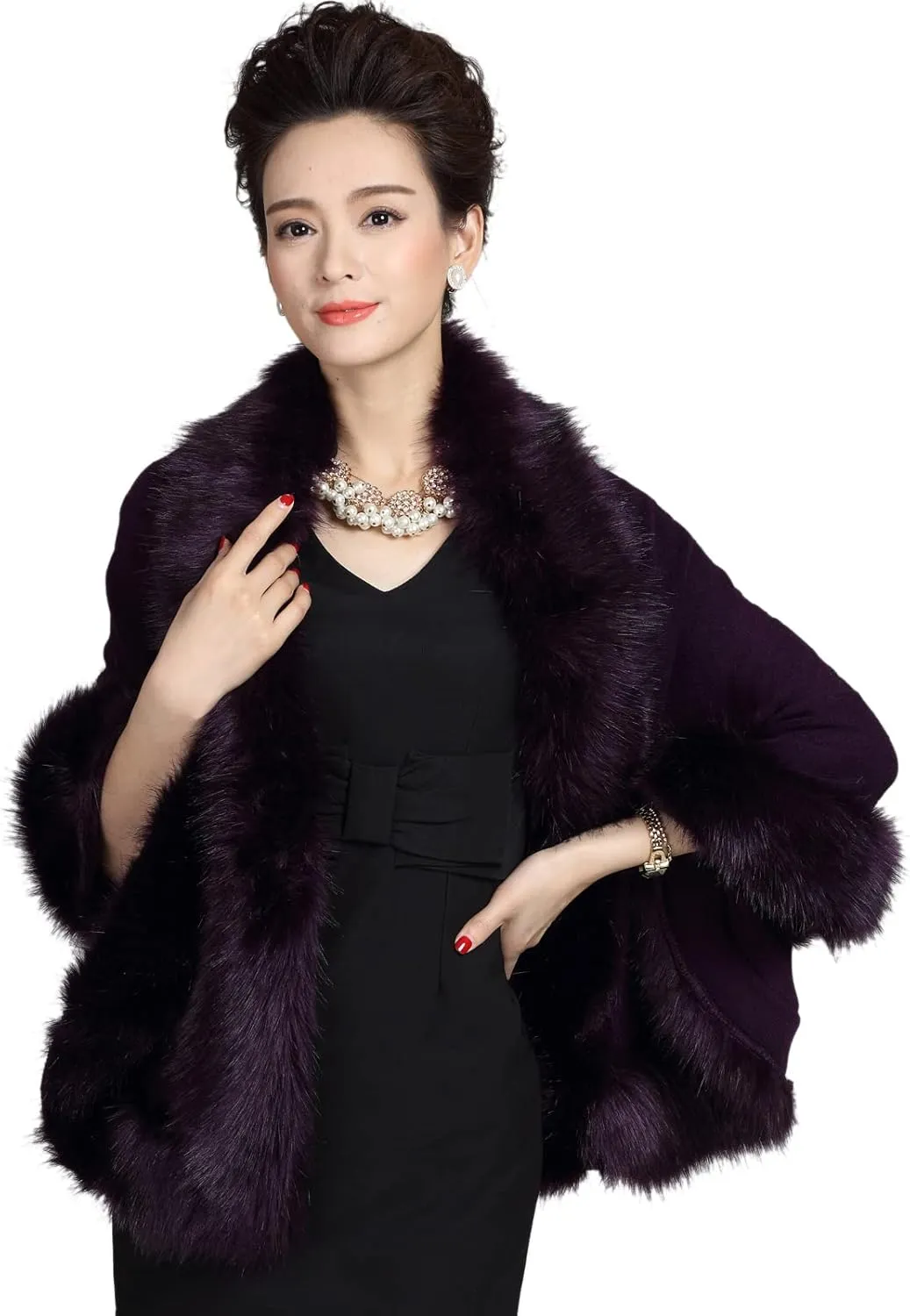 ELFJOY Bridal Faux Fur Shawl White Fur Coat Women Faux Fur Wrap for Evening Dresses Luxury Fur Cape for Wedding Evening Party