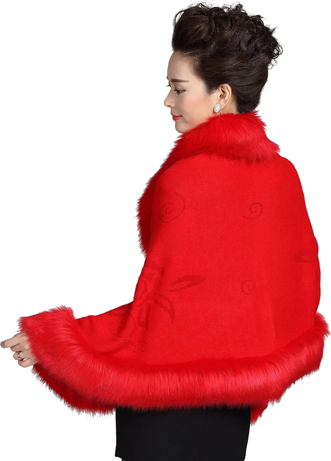 ELFJOY Bridal Faux Fur Shawl White Fur Coat Women Faux Fur Wrap for Evening Dresses Luxury Fur Cape for Wedding Evening Party