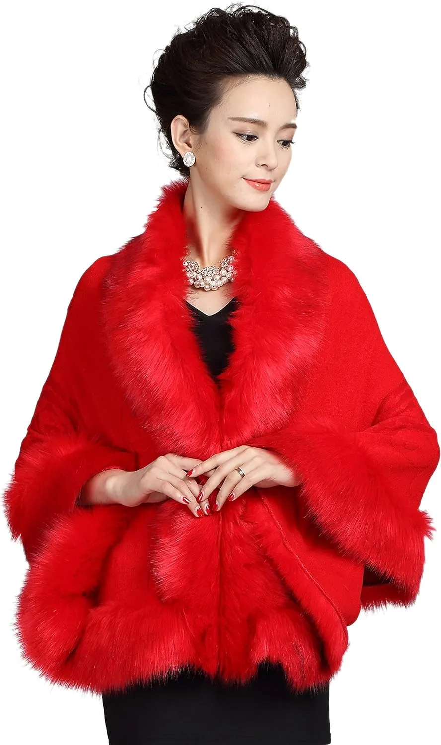 ELFJOY Bridal Faux Fur Shawl White Fur Coat Women Faux Fur Wrap for Evening Dresses Luxury Fur Cape for Wedding Evening Party