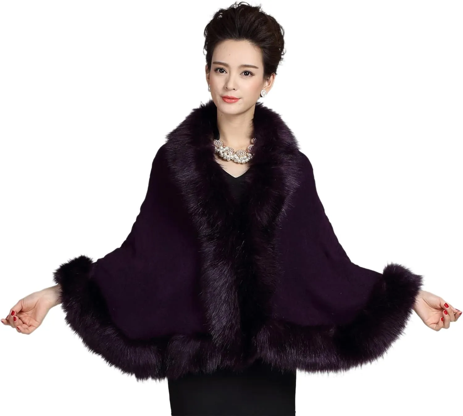 ELFJOY Bridal Faux Fur Shawl White Fur Coat Women Faux Fur Wrap for Evening Dresses Luxury Fur Cape for Wedding Evening Party
