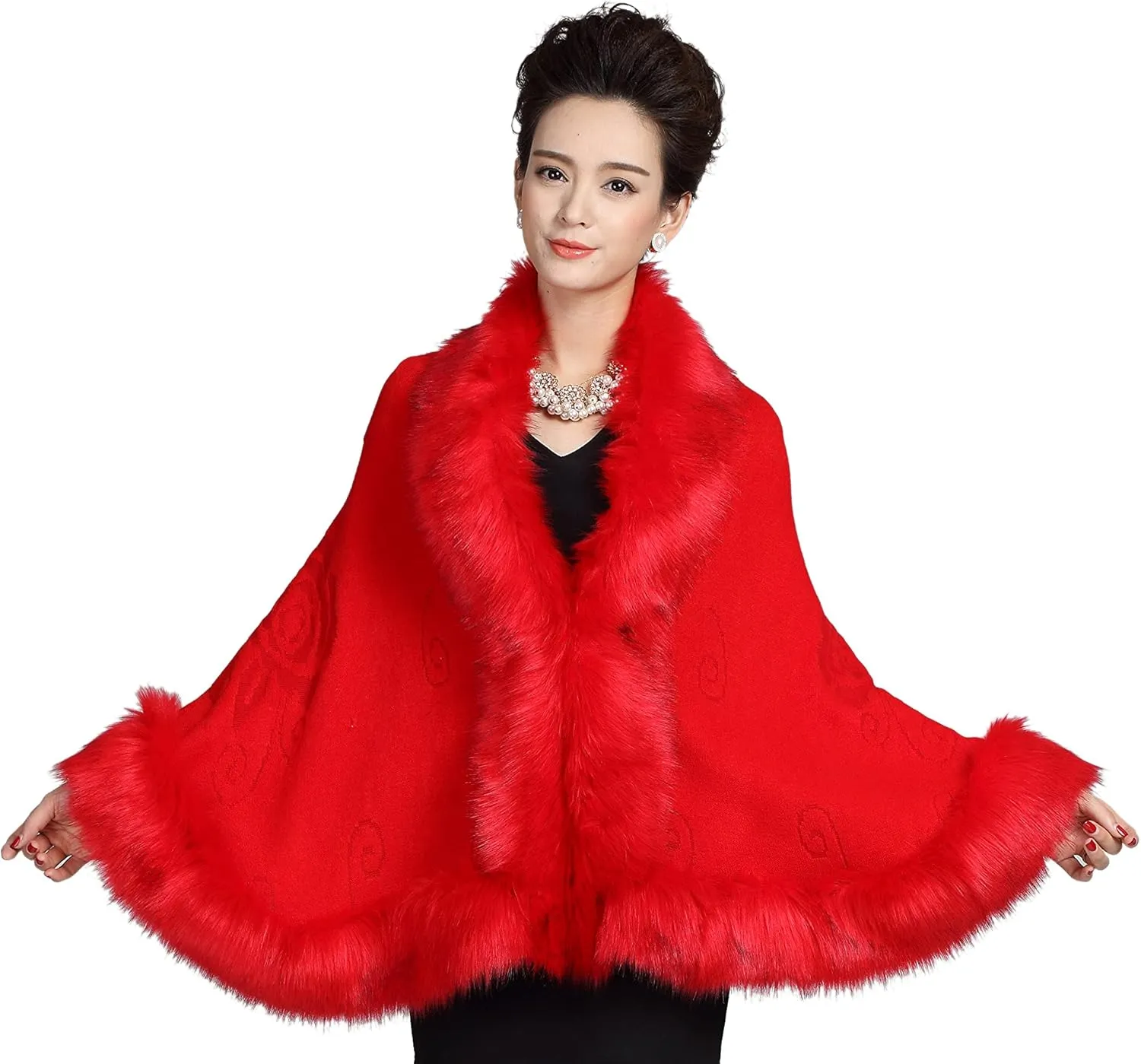 ELFJOY Bridal Faux Fur Shawl White Fur Coat Women Faux Fur Wrap for Evening Dresses Luxury Fur Cape for Wedding Evening Party