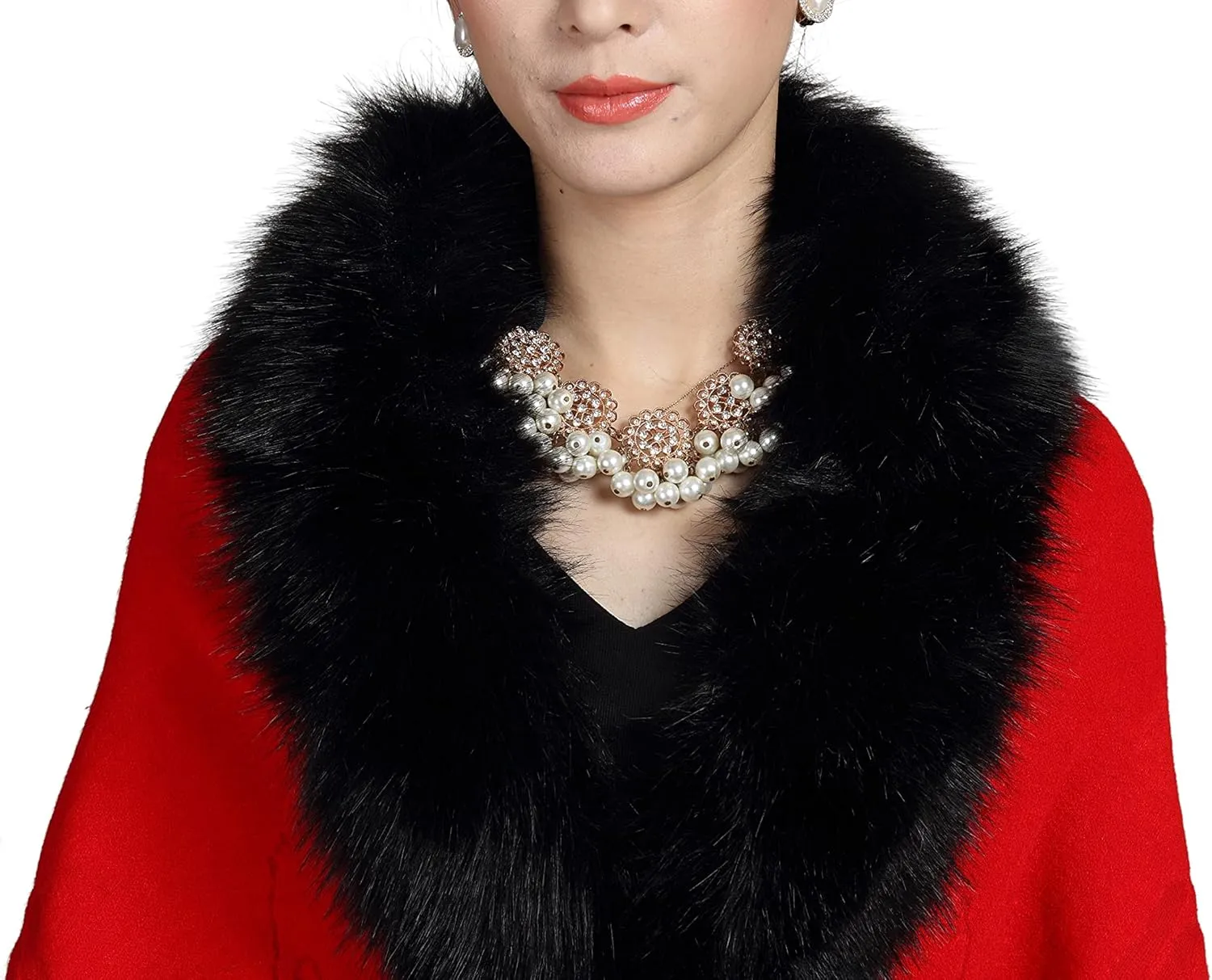 ELFJOY Bridal Faux Fur Shawl White Fur Coat Women Faux Fur Wrap for Evening Dresses Luxury Fur Cape for Wedding Evening Party