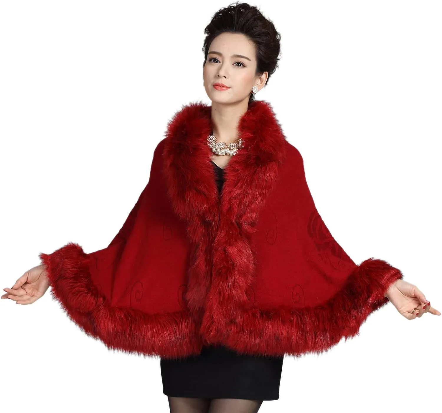 ELFJOY Bridal Faux Fur Shawl White Fur Coat Women Faux Fur Wrap for Evening Dresses Luxury Fur Cape for Wedding Evening Party