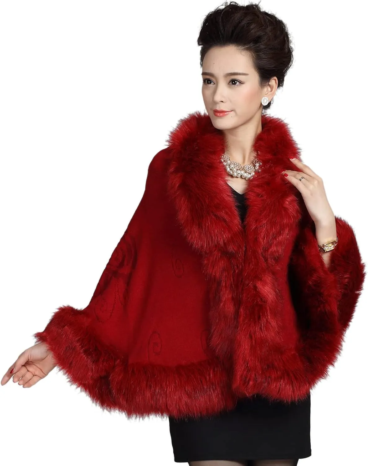 ELFJOY Bridal Faux Fur Shawl White Fur Coat Women Faux Fur Wrap for Evening Dresses Luxury Fur Cape for Wedding Evening Party