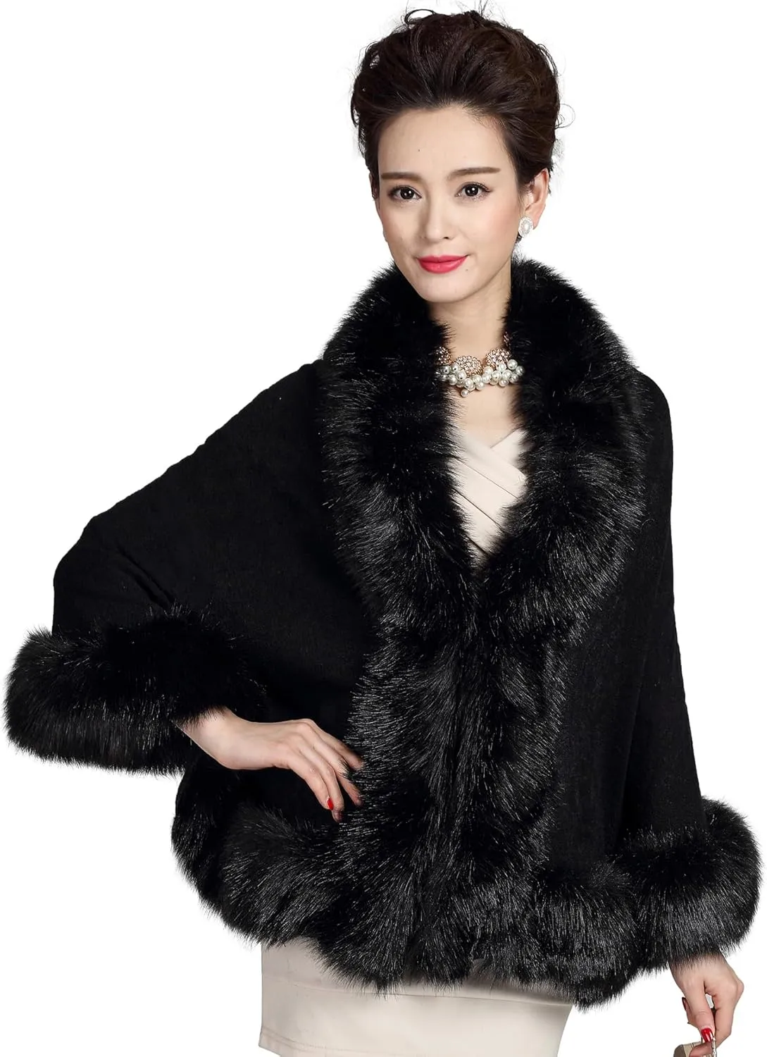 ELFJOY Bridal Faux Fur Shawl White Fur Coat Women Faux Fur Wrap for Evening Dresses Luxury Fur Cape for Wedding Evening Party