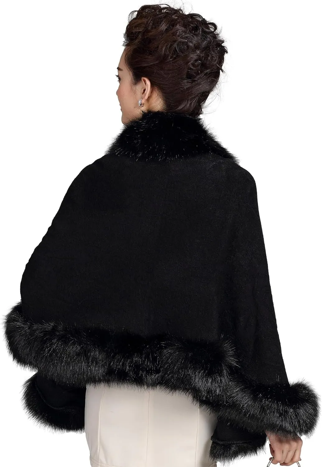 ELFJOY Bridal Faux Fur Shawl White Fur Coat Women Faux Fur Wrap for Evening Dresses Luxury Fur Cape for Wedding Evening Party