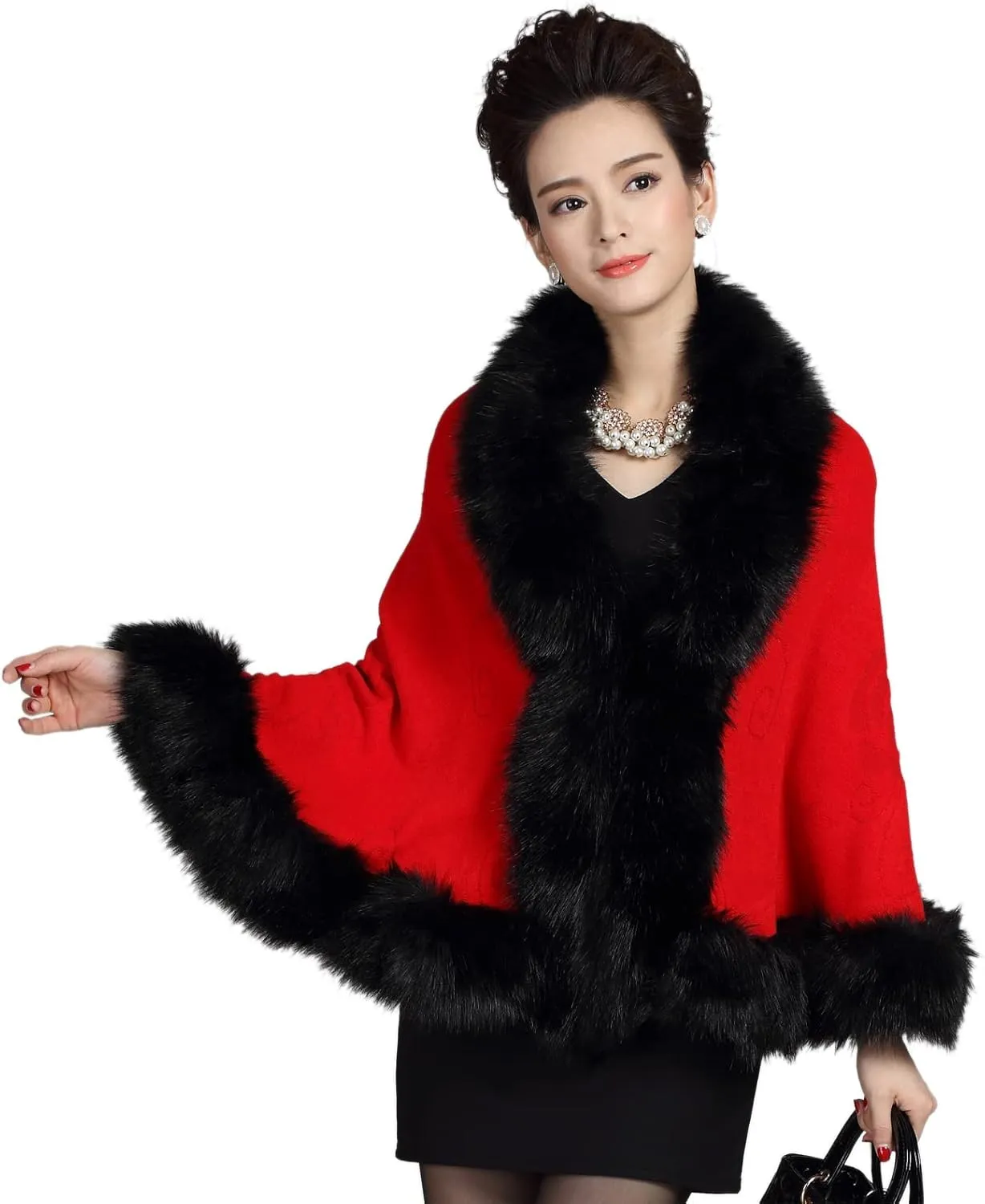 ELFJOY Bridal Faux Fur Shawl White Fur Coat Women Faux Fur Wrap for Evening Dresses Luxury Fur Cape for Wedding Evening Party