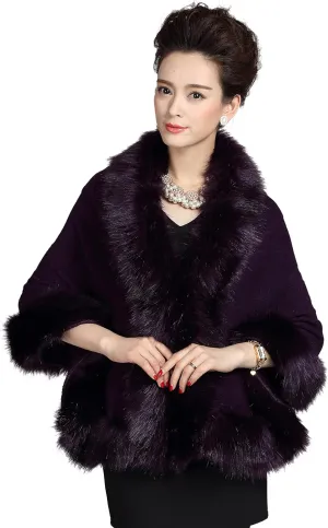 ELFJOY Bridal Faux Fur Shawl White Fur Coat Women Faux Fur Wrap for Evening Dresses Luxury Fur Cape for Wedding Evening Party