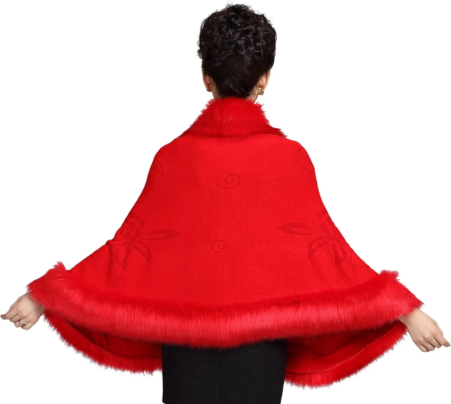 ELFJOY Bridal Faux Fur Shawl White Fur Coat Women Faux Fur Wrap for Evening Dresses Luxury Fur Cape for Wedding Evening Party