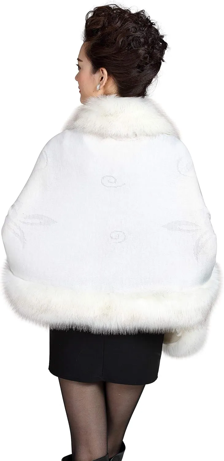 ELFJOY Bridal Faux Fur Shawl White Fur Coat Women Faux Fur Wrap for Evening Dresses Luxury Fur Cape for Wedding Evening Party