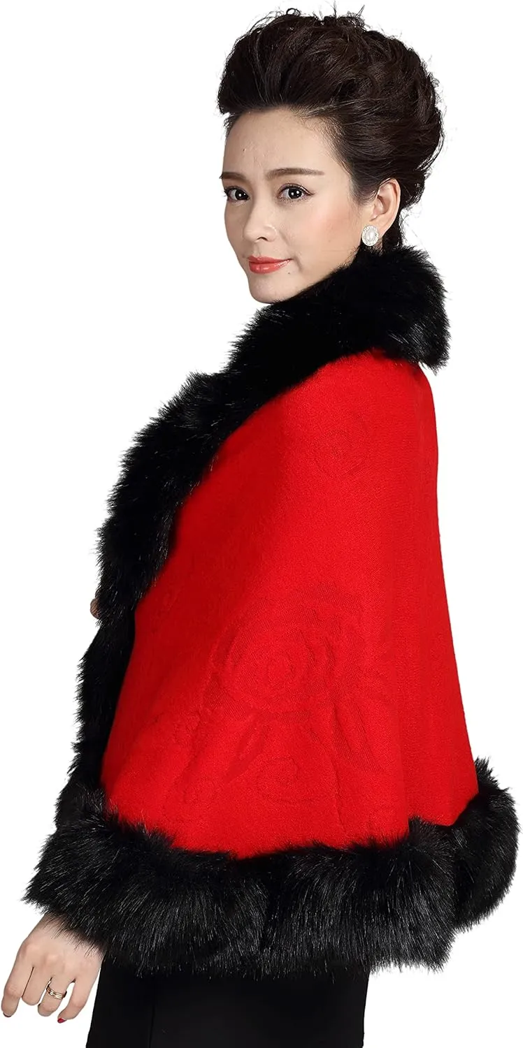 ELFJOY Bridal Faux Fur Shawl White Fur Coat Women Faux Fur Wrap for Evening Dresses Luxury Fur Cape for Wedding Evening Party