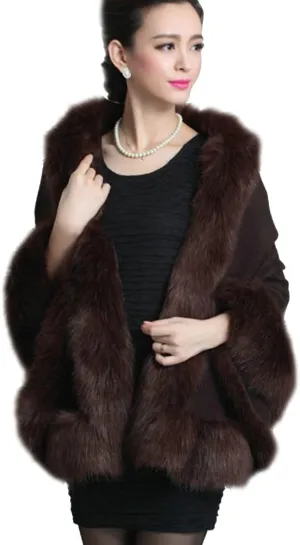 ELFJOY Bridal Faux Fur Shawl White Fur Coat Women Faux Fur Wrap for Evening Dresses Luxury Fur Cape for Wedding Evening Party