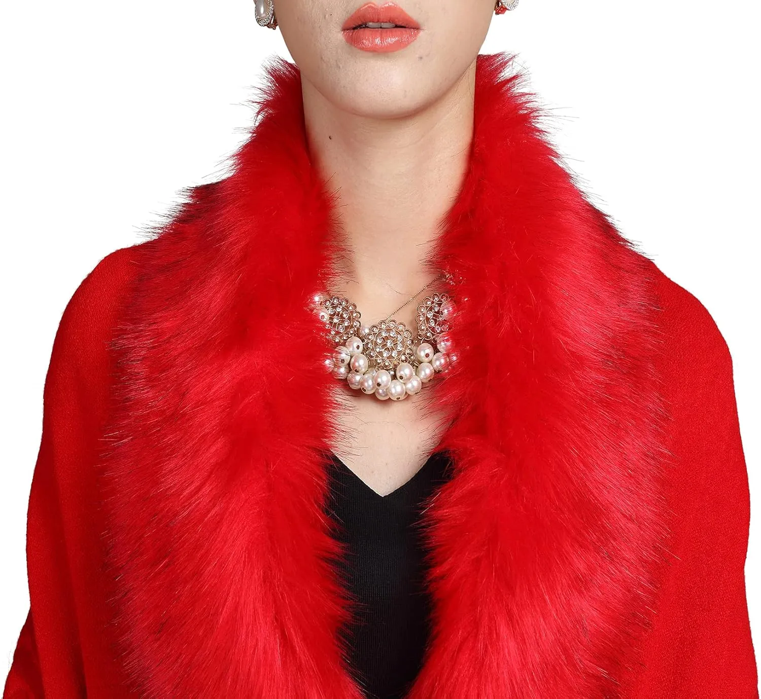 ELFJOY Bridal Faux Fur Shawl White Fur Coat Women Faux Fur Wrap for Evening Dresses Luxury Fur Cape for Wedding Evening Party