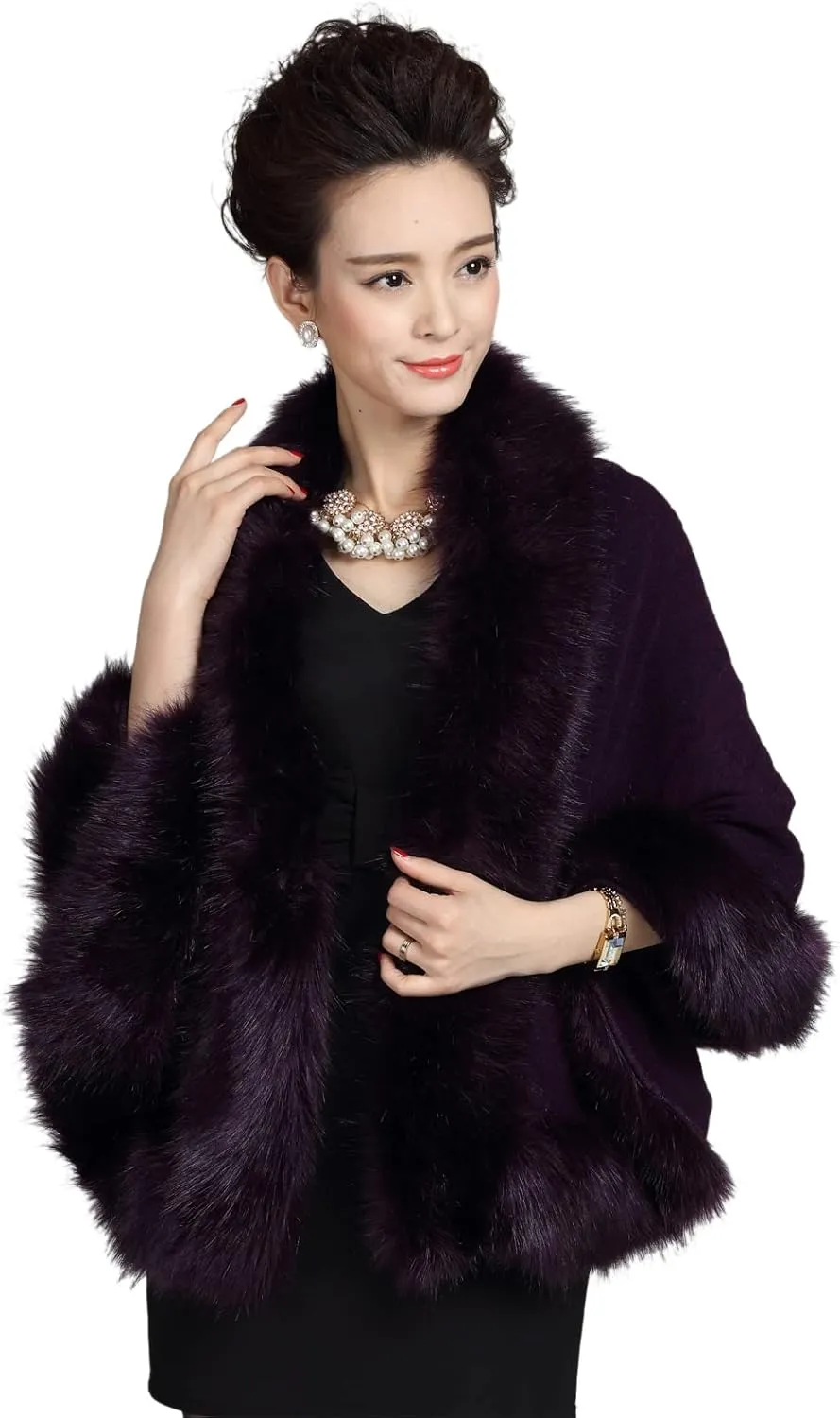 ELFJOY Bridal Faux Fur Shawl White Fur Coat Women Faux Fur Wrap for Evening Dresses Luxury Fur Cape for Wedding Evening Party
