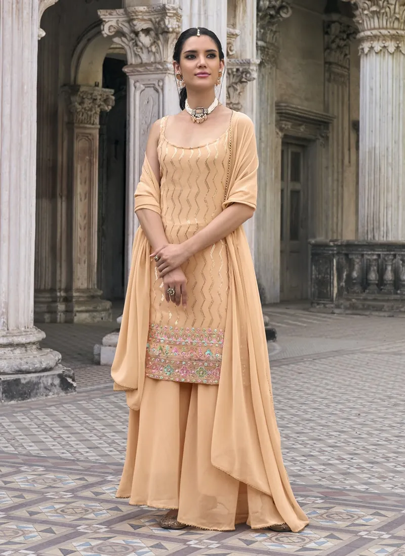Embroidered Faux Georgette Ghrara Suit