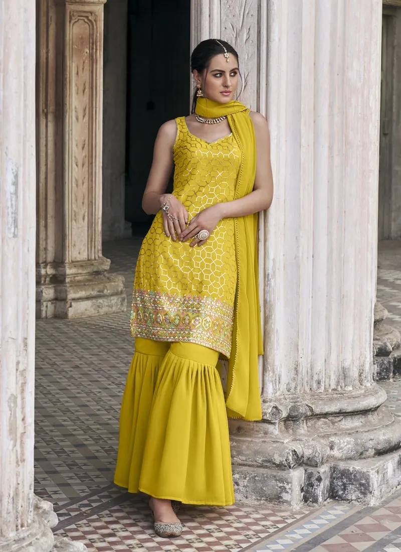 Embroidered Faux Georgette Ghrara Suit