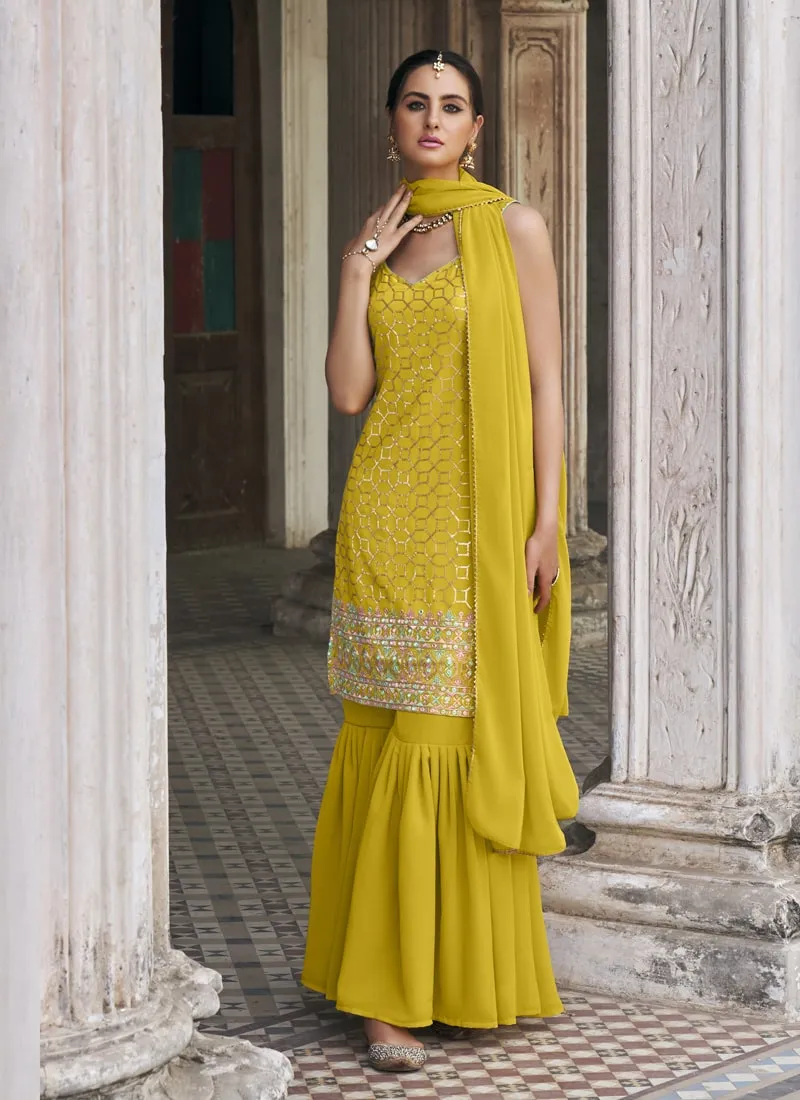 Embroidered Faux Georgette Ghrara Suit