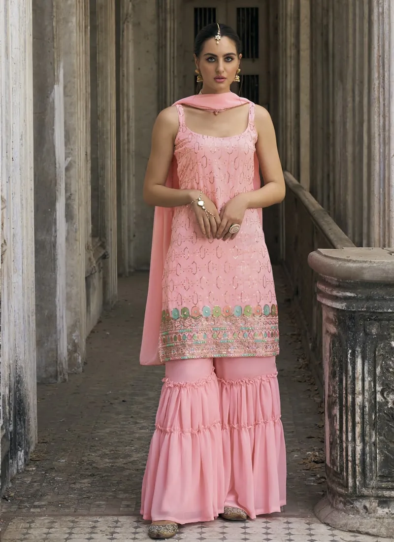 Embroidered Faux Georgette Ghrara Suit