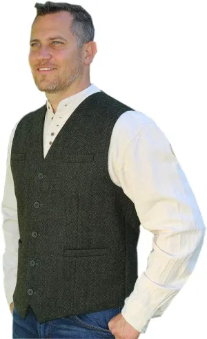 Emerald Isle Men's Herringbone Tweed Vest, 5-Button Closure, Wool Blend, Adjustable Back Strap
