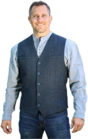 Emerald Isle Men's Herringbone Tweed Vest, 5-Button Closure, Wool Blend, Adjustable Back Strap