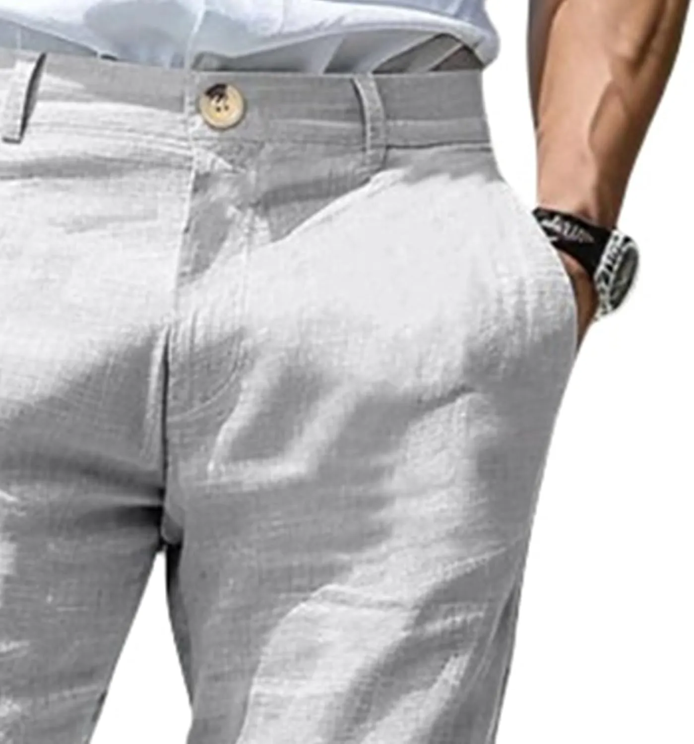 evzosrz Men's Slim-Fit Chino Jogger Pant, Cotton Linen Straight Trousers Casual Flat Front Design Comfortable Pants for Men