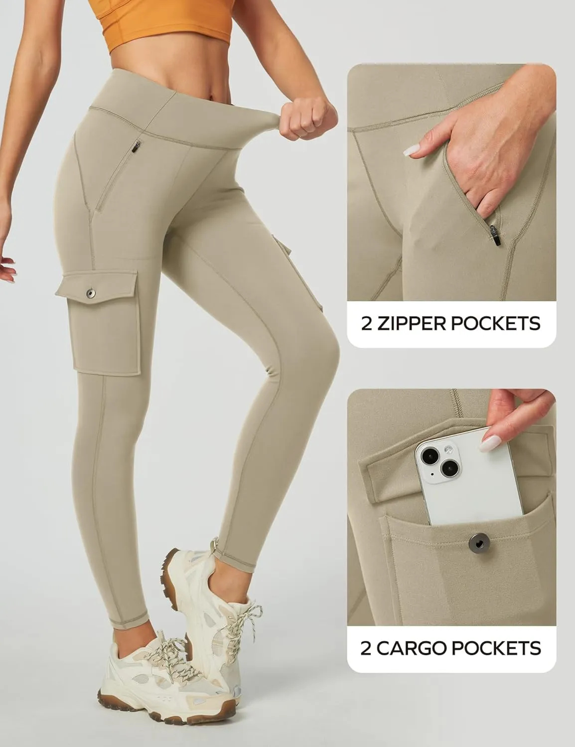 Ewedoos Leggings with Zipper Pockets Water Resistant Compression Leggings Hiking Pants Women Tummy Control UPF50 